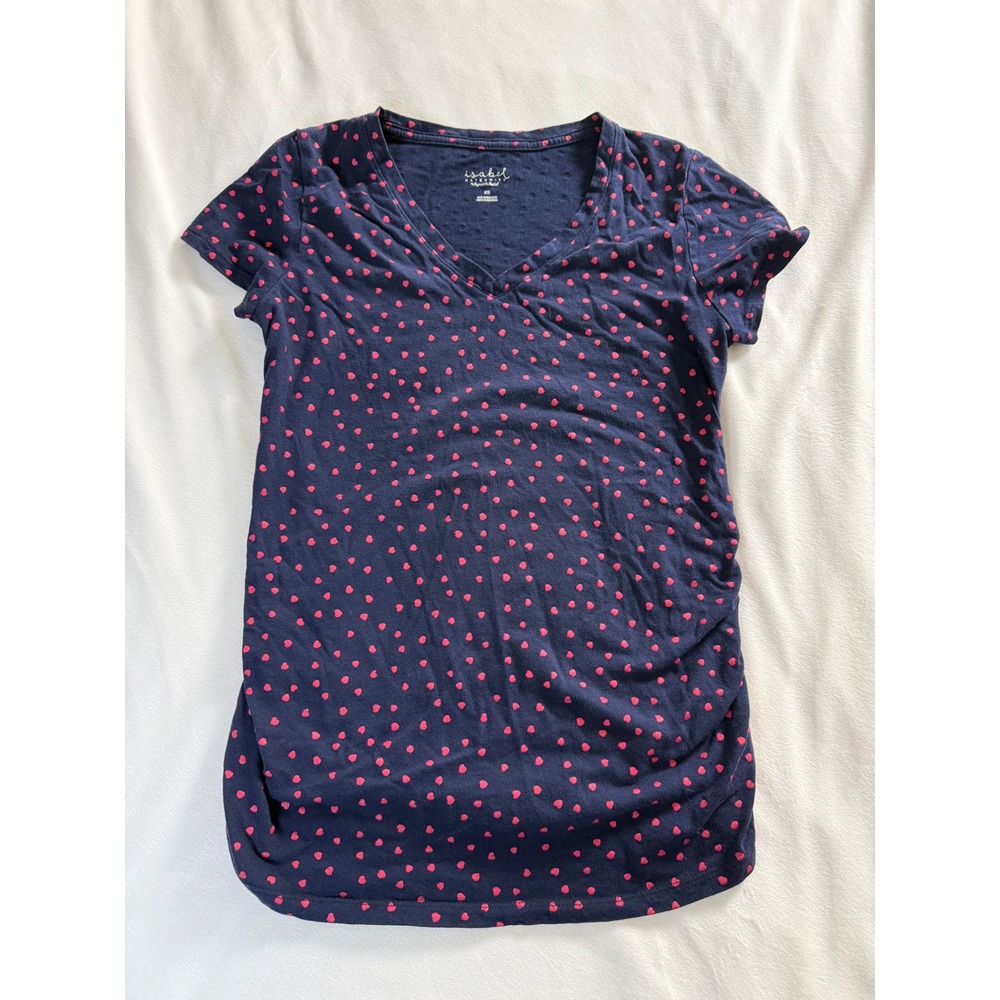 Isabel Maternity Ingrid & Isabel Navy Pink Heart Ruched V-Neck Tee XS